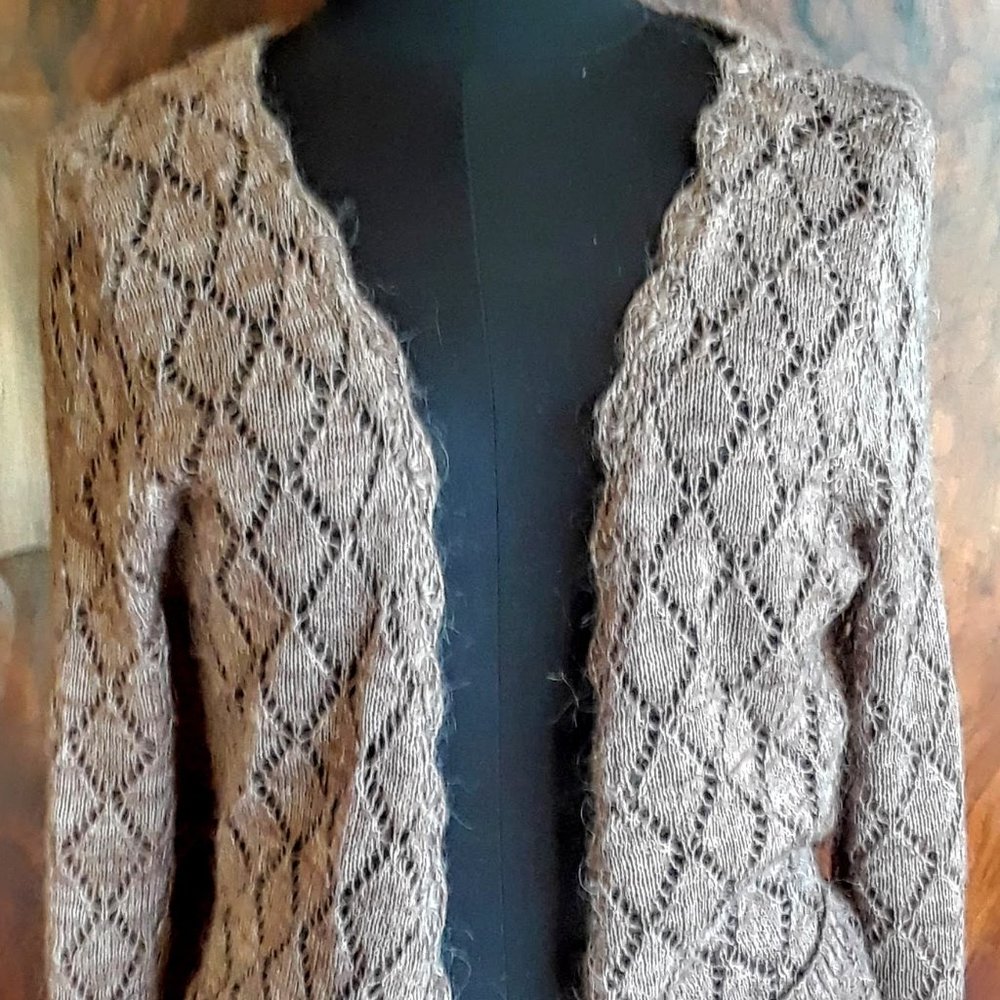 Aeiou Handknit cardigan in a wool/mohair blend